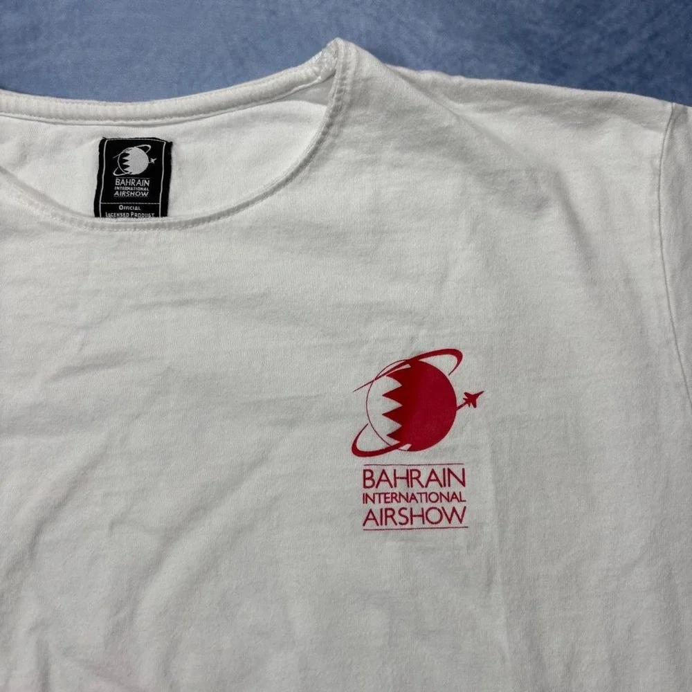 Bahrain International Airshow white t-shirt with red writing